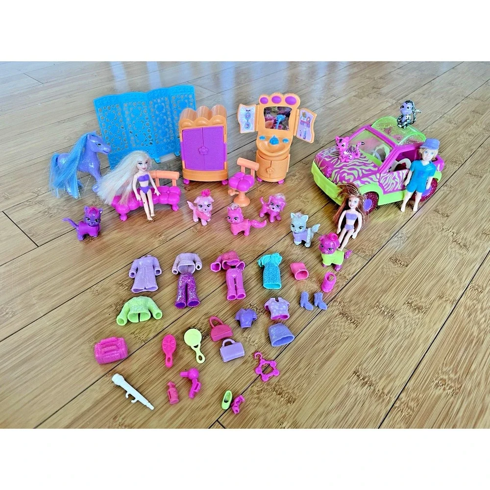 Mixed Lot 40 Pcs Polly Pocket Glitz And Glam‎ Pet Spa Furniture Friends Pets Car